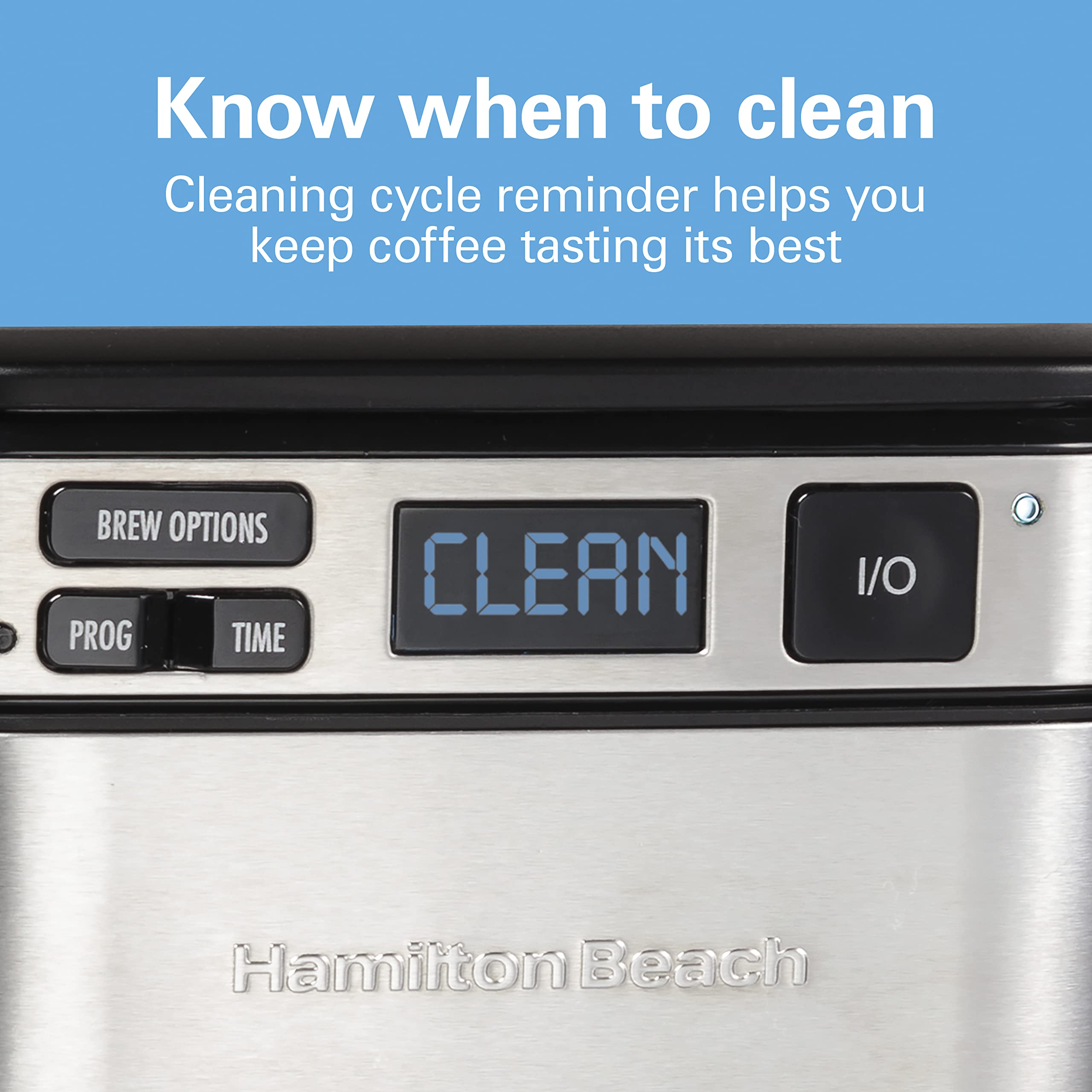 Hamilton Beach FrontFill® 12 Cup Programmable Coffee Maker, 1.7L Glass carafe, 950W , Wake up ready, 3 brewing options, Reusable mesh filter, Clean reminder Hamilton Beach FrontFill® 12 Cup Programmable Coffee Maker, 1.7L Glass carafe, 950W , Wake up ready, 3 brewing options, Reusable mesh filter, Clean reminder